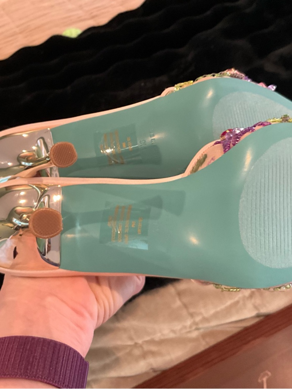 New Betsy Johnson Velma Heel Multicolor Crystal Floral Embroidery - Picture 3 of 6